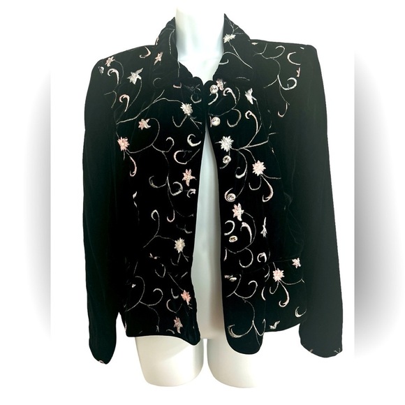 RARE Vintage Ungaro Ter Black Velvet Embroidered Jacket Sz 12 - Picture 2 of 15